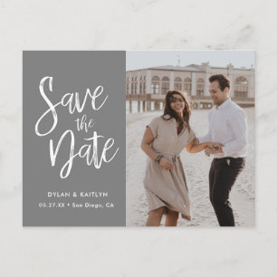 Modern Script Grey Minimalist Photo Save the Date Announcement Postcard