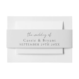Modern Script Grey Solid Colour Chic Wedding Of Invitation Belly Band