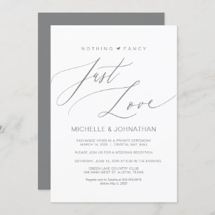 Modern Script, Grey, Wedding Elopement Reception Invitation
