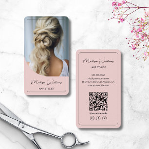 Modern Script Hair Stylist Salon Pink Business Card