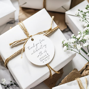 Modern Script Handwriting Black and White Wedding Favour Tags