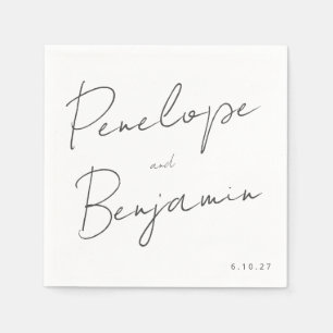 Modern Script Handwriting Black and White Wedding Napkin