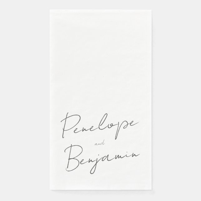 Modern Script Handwriting Black and White Wedding Napkin (Front)