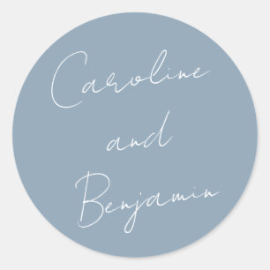 Modern Script Handwriting Dusty Blue Wedding  Classic Round Sticker