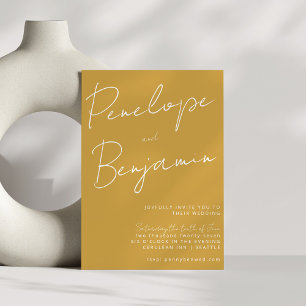 Modern Script Handwriting Dusty Yellow Wedding Invitation