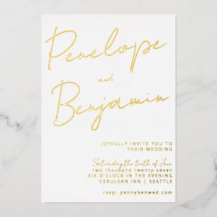 Modern Script Handwriting Gold and White Wedding
