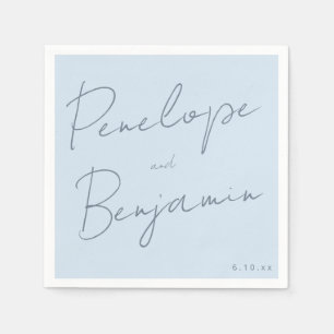 Modern Script Handwriting Soft Blue Classy Wedding Napkin