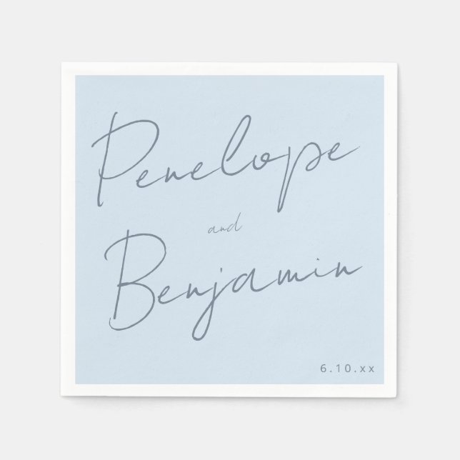 Modern Script Handwriting Soft Blue Classy Wedding Napkin (Front)