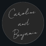 Modern Script Handwriting Wedding Boho Black Classic Round Sticker<br><div class="desc">Modern Script Handwriting Wedding Boho Black Classic Round Sticker</div>