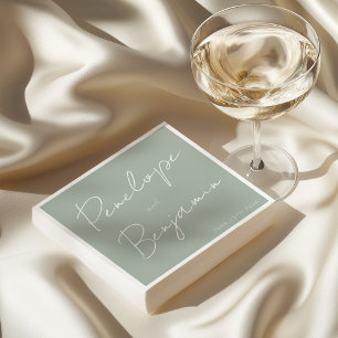 Modern Script Handwriting Wedding Boho Sage Napkin