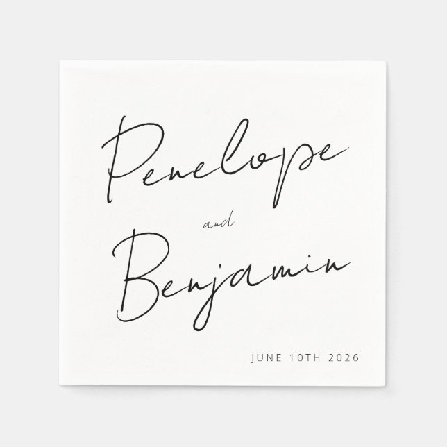 Modern Script Handwriting Wedding Boho White Napkin (Front)