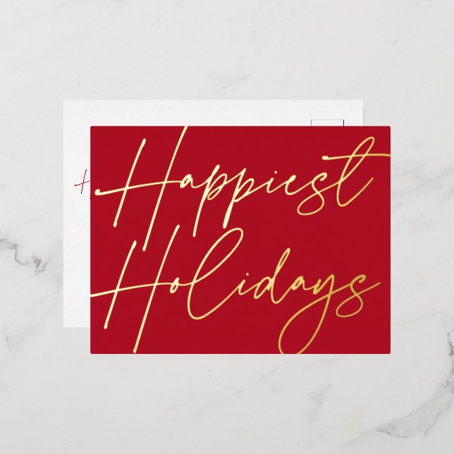 Modern Script Happiest Holidays Business Gold Foil Holiday Postcard (Front/Back)