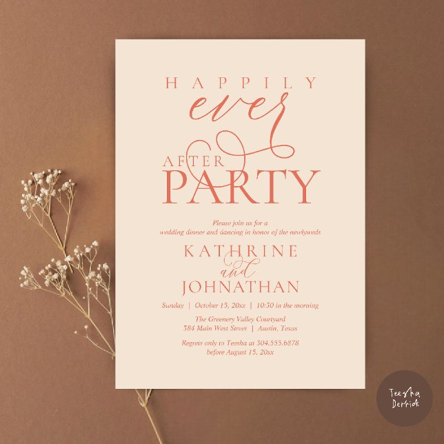 Modern Script Happily Ever After Party Elopement I Invitation (Modern Script Happily Ever After Dinner Party Elopement Invitation Card in terracotta Clay)