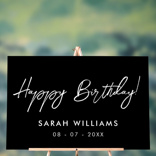 Modern Script Happy Birthday Acrylic Sign (Neutral)