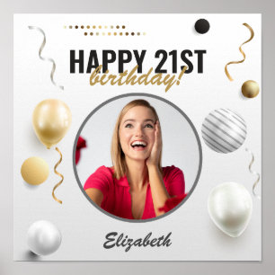 Modern Script Happy Birthday Custom Photo Gift Poster