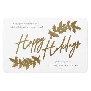 Modern Script Happy Holidays Business Holiday Card Magnet