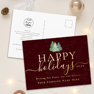 Modern Script Happy Holidays Business Logo Gold Foil Holiday Postcard