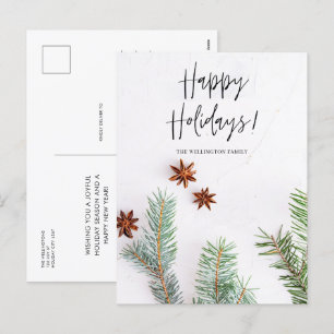Modern Script Happy Holidays Foliage Christmas Holiday Postcard