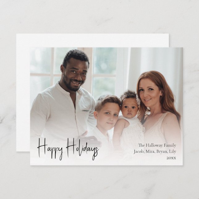 Modern Script Happy Holidays Full Photo Holiday Card (Front/Back)