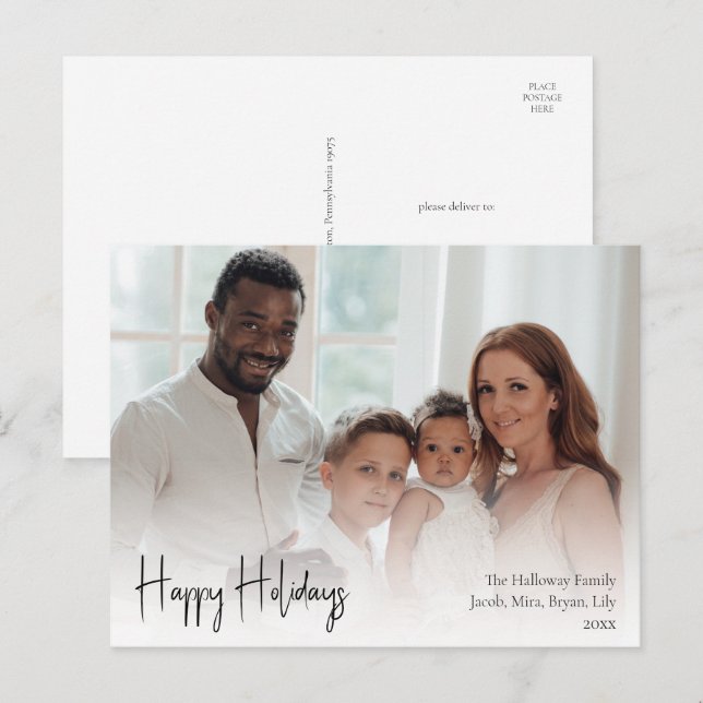 Modern Script Happy Holidays Full Photo Holiday Postcard (Front/Back)