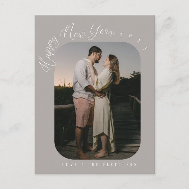 Modern Script Happy New Year Photo Holiday Postcard (Front)