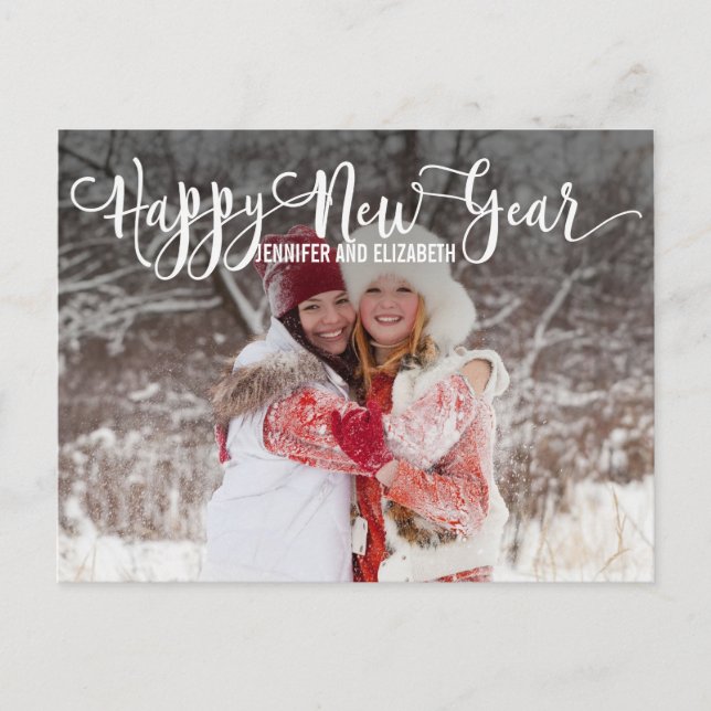 Modern Script Happy New Year's Photo Postcard (Front)