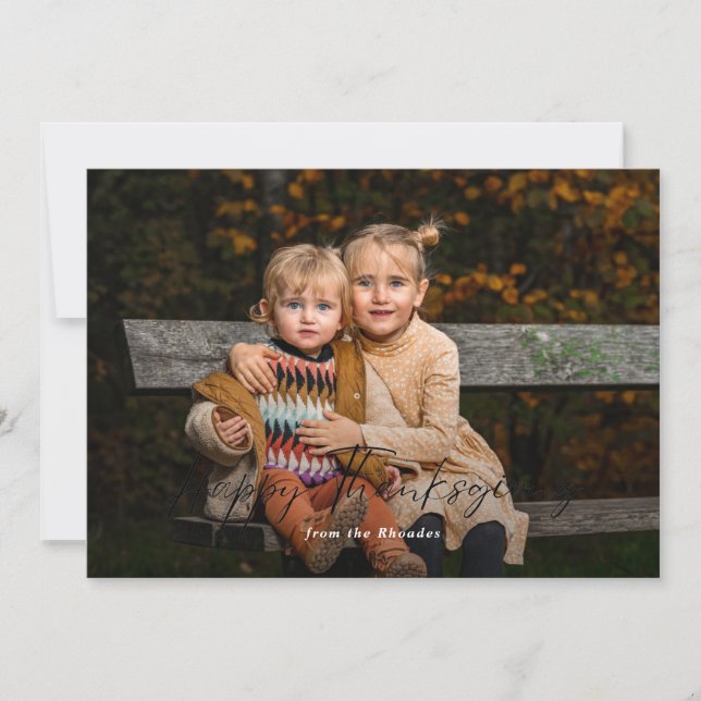Modern Script Happy Thanksgiving Photo  Holiday Card (Front)