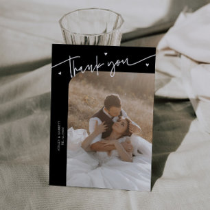 Modern Script Heart Black Wedding Thank You Card