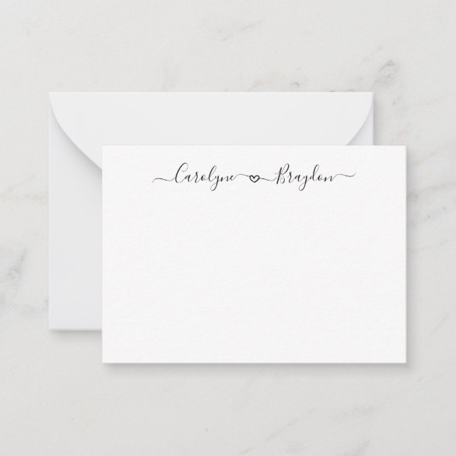 Modern Script Heart Couple Name Wedding Newlywed Card (Front)
