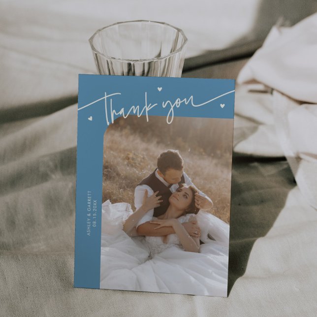Modern Script Heart Denim Blue Wedding  Thank You Card (Creator Uploaded)