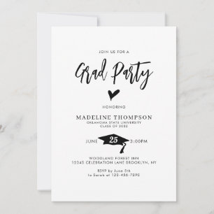 Modern Script Heart Grad Party Graduation Invitation
