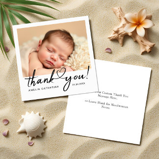 Modern Script Heart Mini Baptism Thank You Card