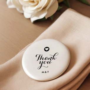 Modern Script Heart Monogram Thank You Pin Button