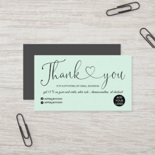 Modern script heart teal blue order thank you business card