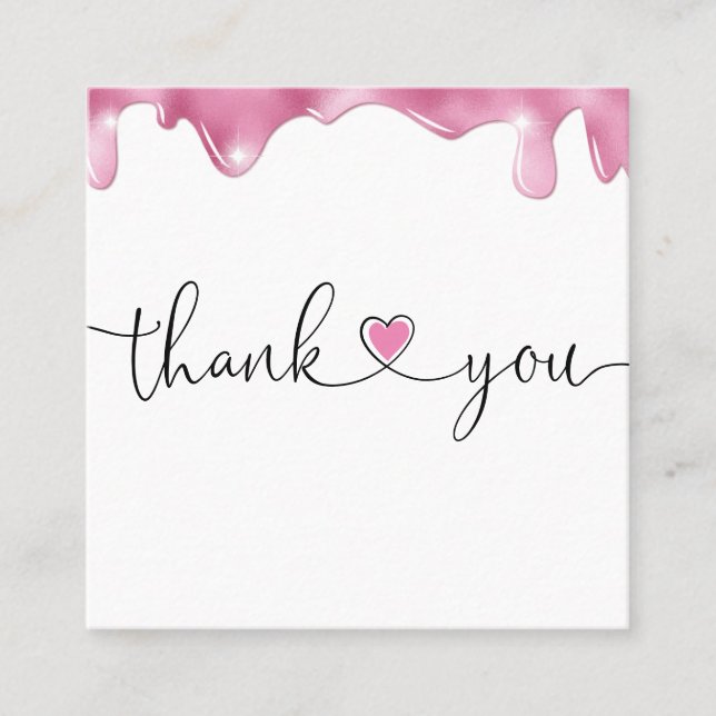 modern script heart thank you for your order drips square business card (Front)