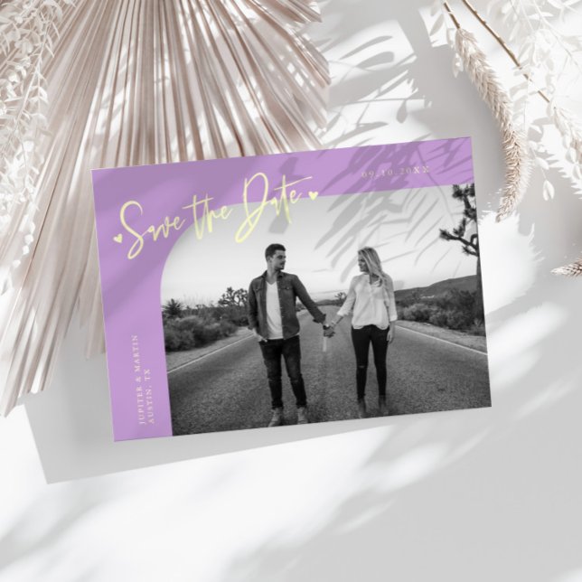 Modern Script Heart Wisteria Curved Frame Photo Save The Date (Creator Uploaded)