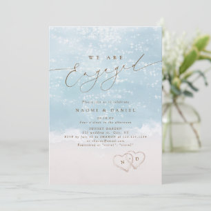 Modern Script Hearts In The Sand Beach Engagement Invitation