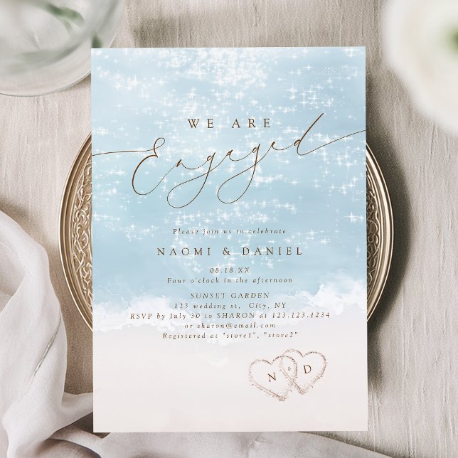 Modern Script Hearts In The Sand Beach Engagement  Invitation (Modern Script Hearts In The Sand Beach Engagement Invitation)