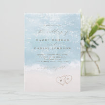 Modern Script Hearts In The Sand Beach Wedding