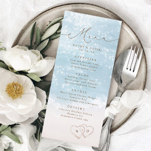 Modern Script Hearts In The Sand Beach Wedding  Menu