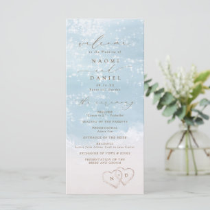 Modern Script Hearts In The Sand Beach Wedding  Program