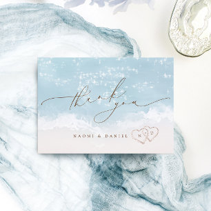 Modern Script Hearts In The Sand Beach Wedding Thank You Card