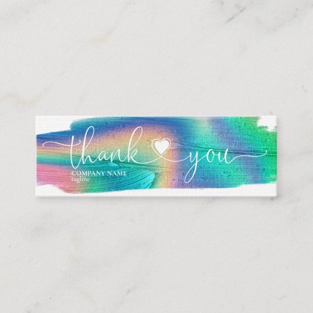 modern script holograph heart thank you for order  mini business card (Front)