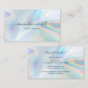 Modern Script Holographic Beautician Makeup Business Card
