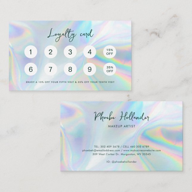 Modern Script Holographic Business Customer Loyalty Card (Front/Back)