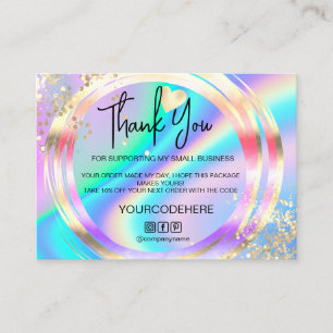 modern script holographic thank you for your order business card