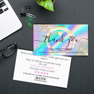 modern script holographic thank you for your order business card