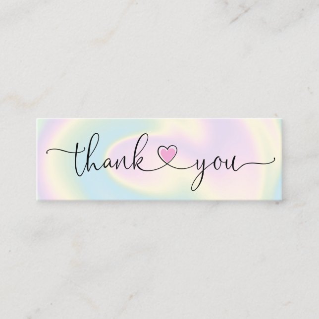 modern script holographic thank you for your order mini business card (Front)