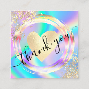 modern script holographic thank you for your order square business card