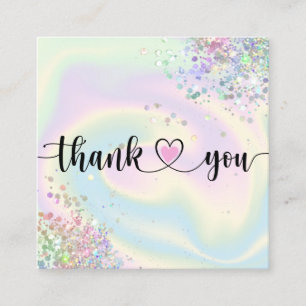modern script holographic thank you for your order square business card
